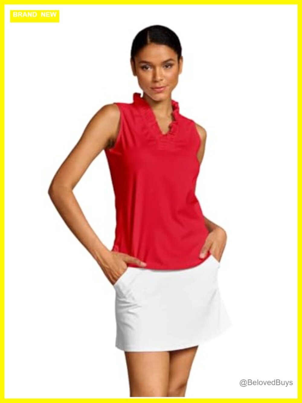 Womens Golf Polo Sleeveless Ruffle V Neck UPF 50+ Rash Guard Tennis Top
